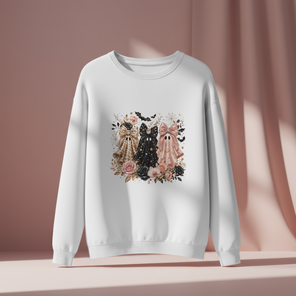 Ghost Trio Crewneck Sweatshirt — Vintage Floral Halloween Ghosts
