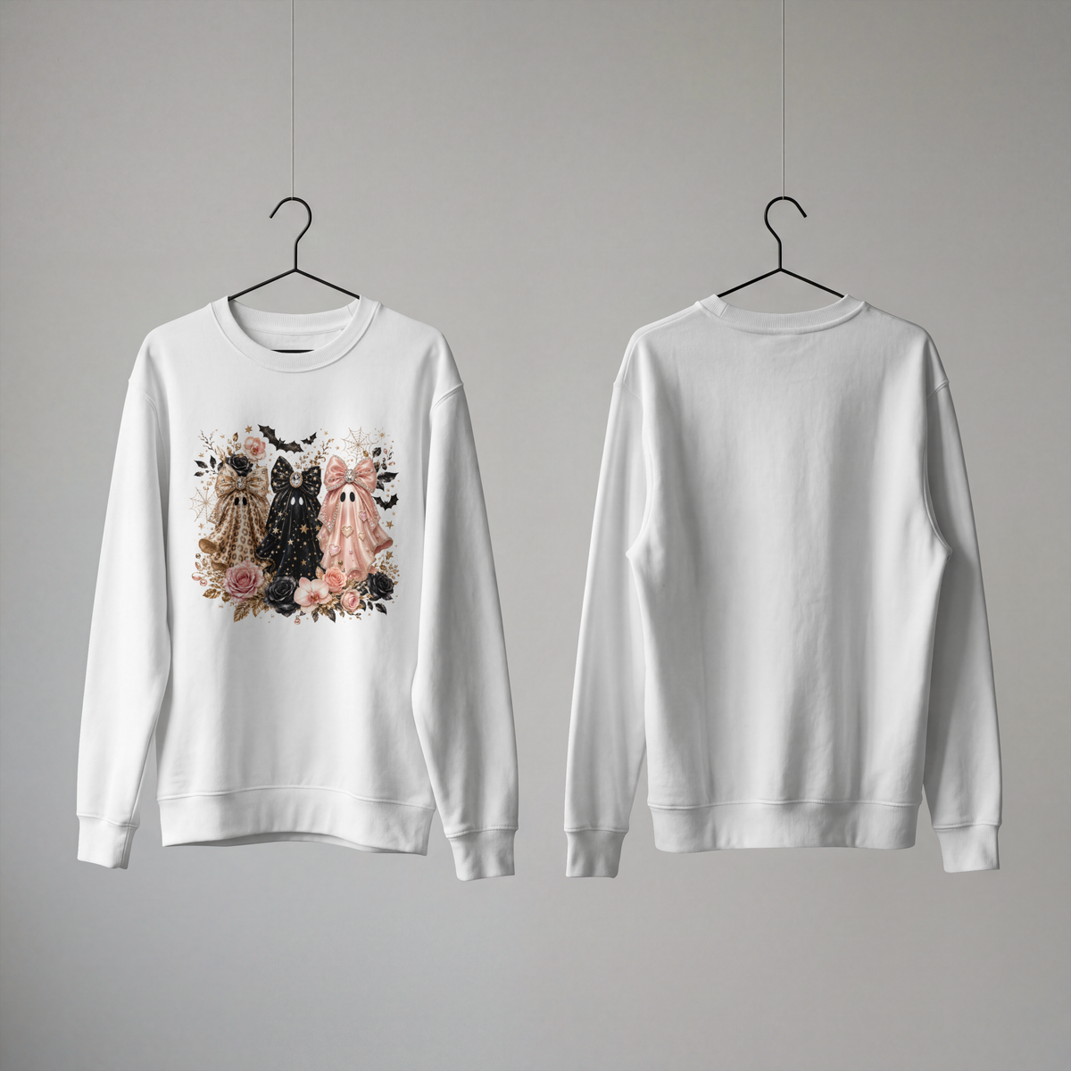Ghost Trio Crewneck Sweatshirt — Vintage Floral Halloween Ghosts
