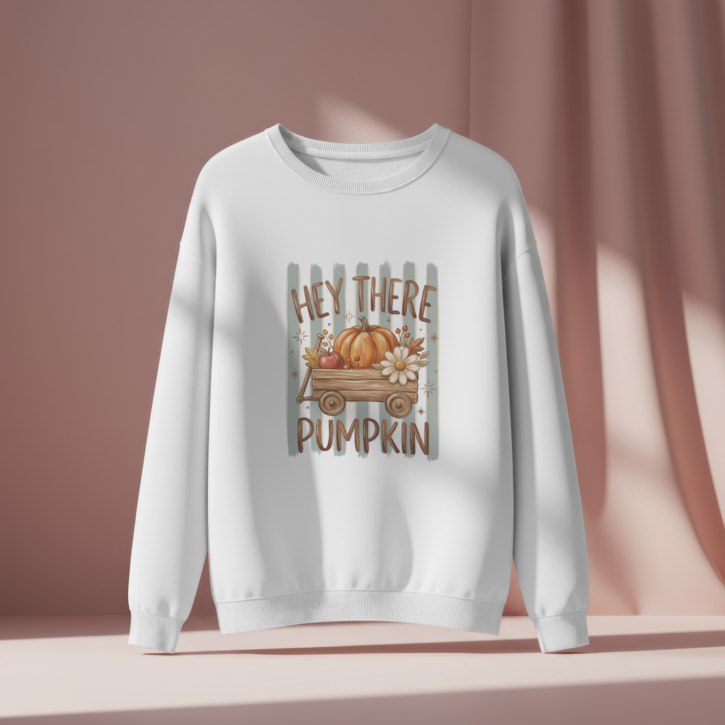 Hey There Pumpkin Crewneck Sweatshirt | Fall Pumpkin Wagon Design