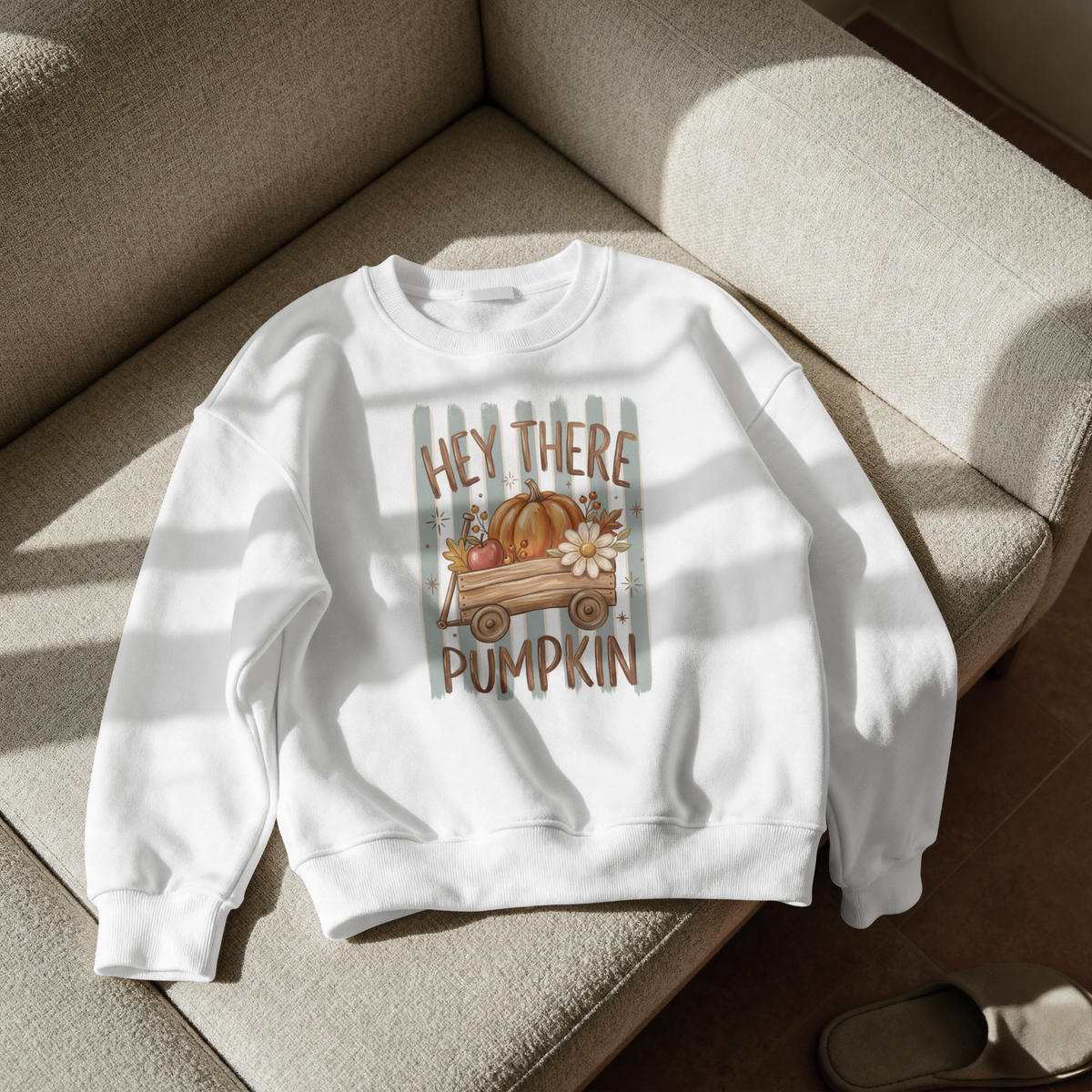 Hey There Pumpkin Crewneck Sweatshirt | Fall Pumpkin Wagon Design