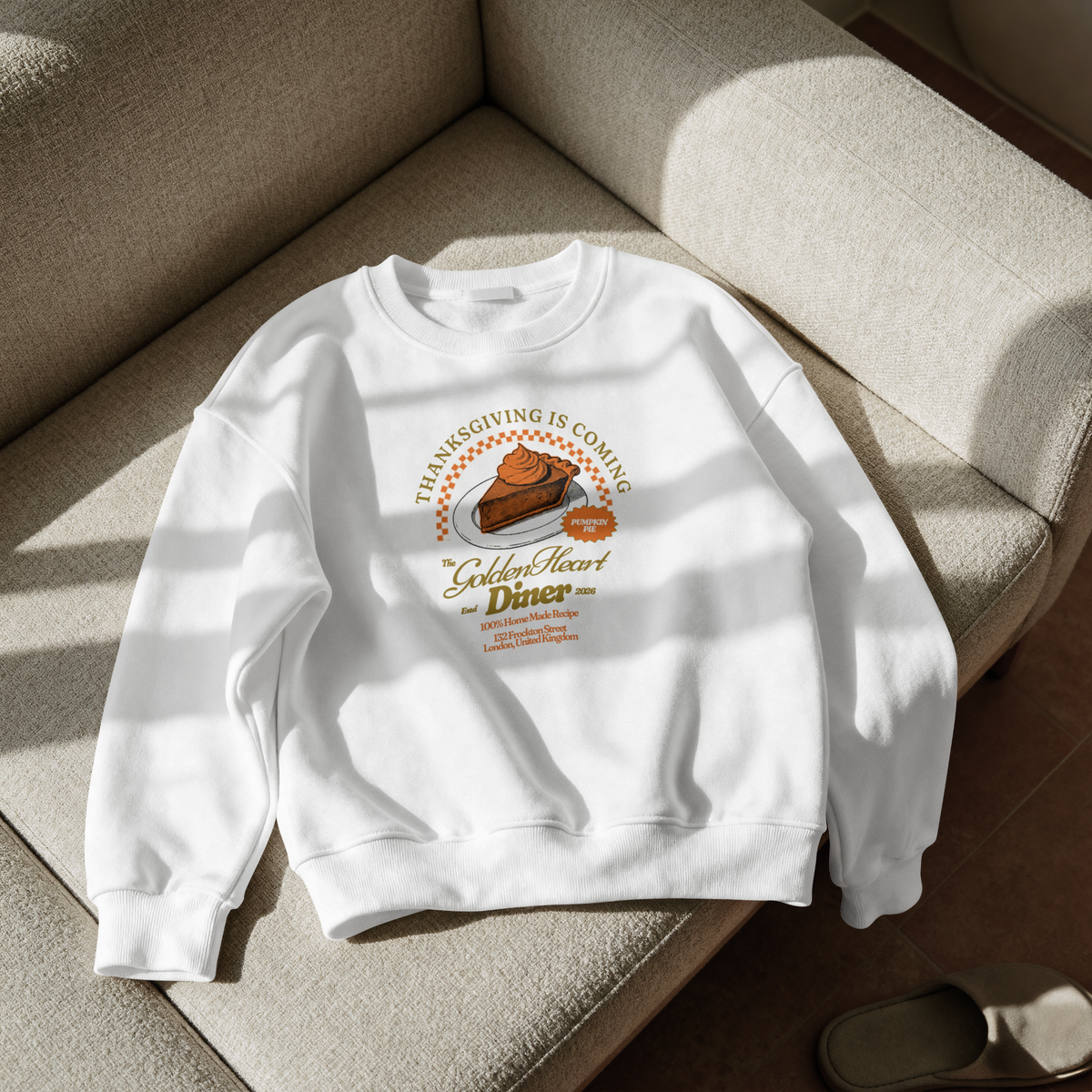 Thanksgiving Is Coming Pumpkin Pie Diner Crewneck Sweatshirt