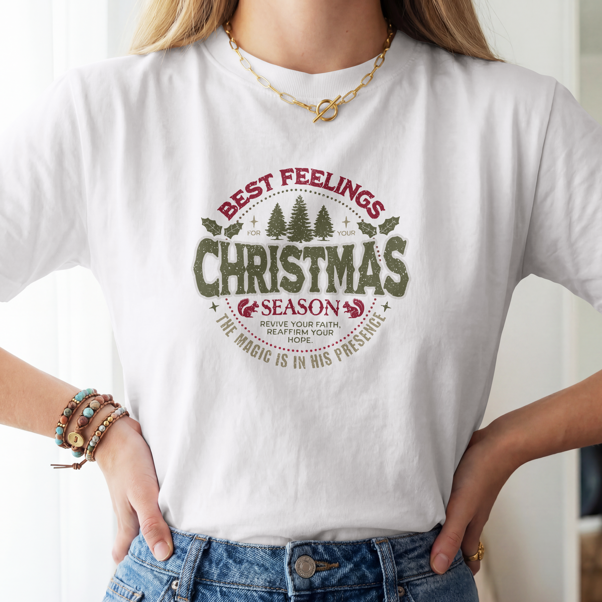 Christmas Season T-Shirt – "Best Feelings" Holiday Graphic Tee